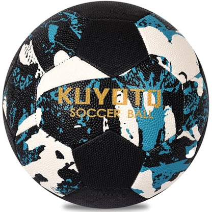 KUYOTQ Soccer Ball, Machine Stitched PU/TPU Leather Soccer Ball Match & Training for Kids Youth Adult, Professional Construction for Durable in and Outdoor Use with Superior Touch