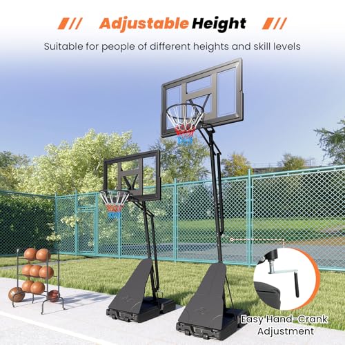 Goplus Outdoor Basketball Hoop, 7.7-10 FT Height Adjustable Tool-Free Basketball Goal System with 43 Inch PC Backboard, Rebound Board, Portable Wheels for Adults in Court, Backyard, Driveway