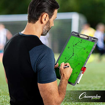 Champion Sports Large & XL Dry Erase Board For Coaching - Whiteboards for Strategizing, Techniques, Plays - 2-Sided Boards with Front Side Full Field - Backside Half Field and Lineup - color: Soccer, style: Standard Coaches Board