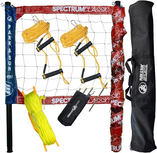 Park & Sun Sports Spectrum Classic: Adjustable Professional Outdoor Volleyball Net System - color: Red/White/Blue
