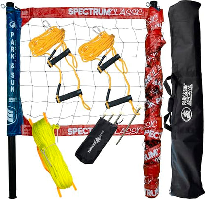 Park & Sun Sports Spectrum Classic: Adjustable Professional Outdoor Volleyball Net System - color: Red/White/Blue