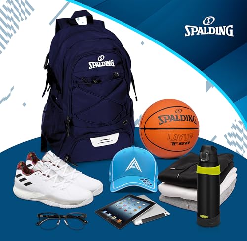 Spalding Basketball Backpack Sports Bag | Large Black Backpack with Shoe and Ball Compartment | Gifts for Basketball Players - color: Blue