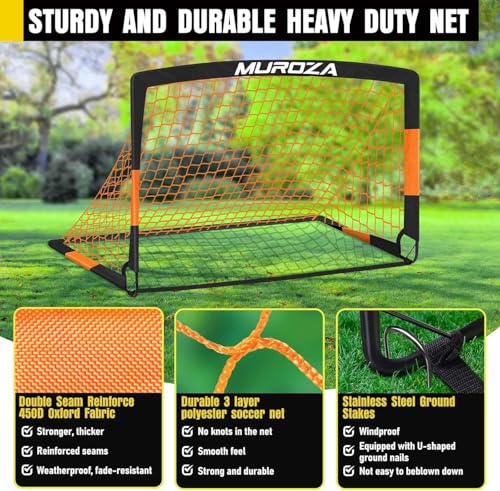 MUROZA Agility Ladder & Soccer Goal Training Set, 20ft Speed Ladder with Cones, Hurdles, Jump Rope & Parachute, Plus 2 Pack Pop Up Kids Soccer Goals with Ball & Cones for Backyard Sports Practice