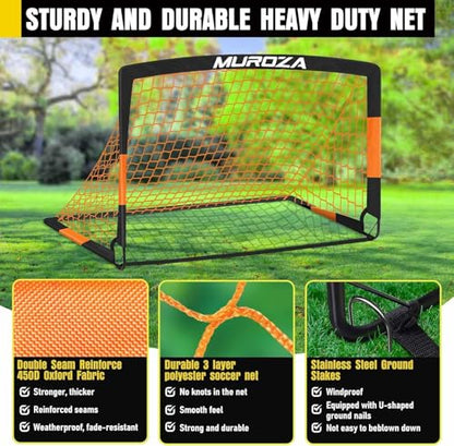 MUROZA Agility Ladder & Soccer Goal Training Set, 20ft Speed Ladder with Cones, Hurdles, Jump Rope & Parachute, Plus 2 Pack Pop Up Kids Soccer Goals with Ball & Cones for Backyard Sports Practice