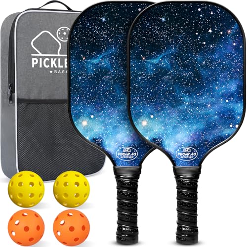 BAGAIL Pickleball Paddles, USAPA Approved Fiberglass Surface Pickleball Set, Lightweight Pickle Ball Rackets with 4 Balls, 1 Bag, Designed in California for Traction and Stability - color: Sky, size: 2-pack