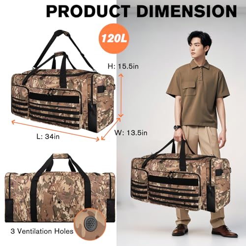 Goloni 130L Heavy Duty Large Duffle Equipment Bag,Catchers Gear Bag with Shoe Compartment,Baseball Duffle Bag - color: Camo Yellow