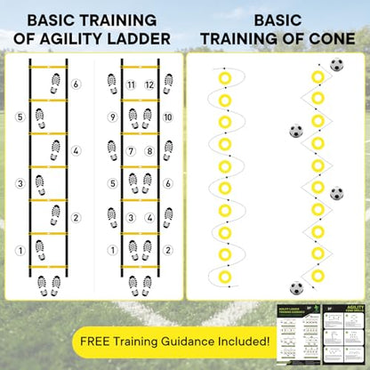 Agility Ladder Speed Training Equipment Set-20ft Ladder,12 Cones, 4 Adjustable Hurdles, Jump Rope, Resistance Parachute| Soccer,Basketball, Football Practice Equipment for Youth, Adults