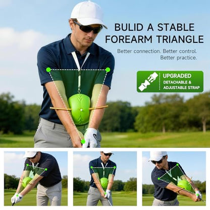 Golf Training Aid with Adjustable Neck Strap, Arm Connection Swing Trainer Ball with Alignment Stick Holes, Improve Swing Tempo, Swing Plane and Consistency, Golf Practice Equipment for Beginners&Pros