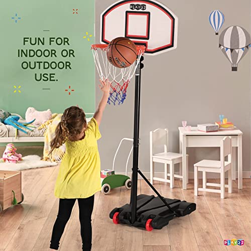 Play22 Kids Adjustable Basketball Hoop Height 5-7 FT - Portable Basketball Goals for Kids Teenagers Youth and Adults with Stand & Backboard Wheels Fillable Base - Great Indoor Outdoor Play