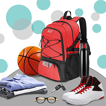 WOLT Basketball Backpack Large Sports Bag with Separate Ball Holder & Shoes Compartment, Best for Basketball, Soccer,Gym - color: Red