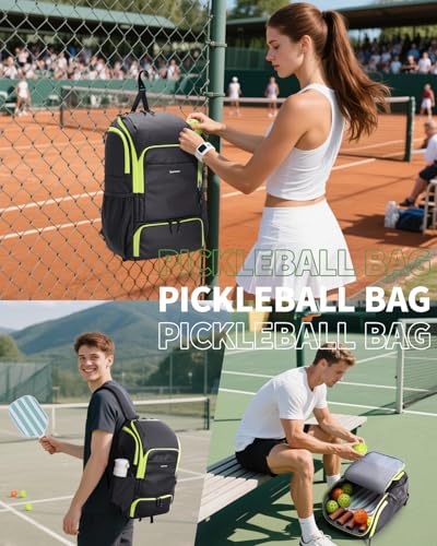 sportsnew Pickleball Bag Large Sports Pickleball Backpack with Shoe Compartment for Men Women, Patent Pending - color: Black-Fluo Zip