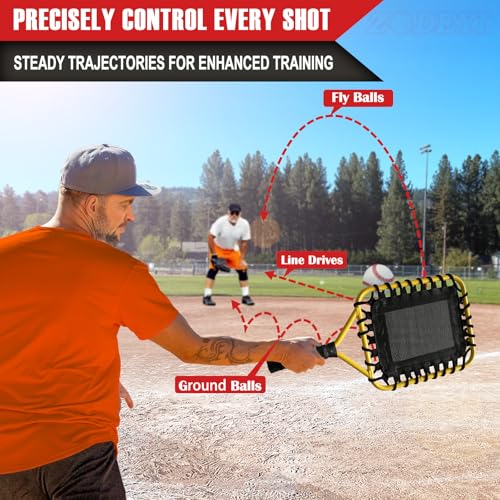 Baseball Racket for Fly Balls, Grounders, and Line Drives - Softball/Baseball Fungo Bat for Coaches and Parents to Help with Auxiliary Training - Attach a Racket Bag and Winding Tape - color: Yellow