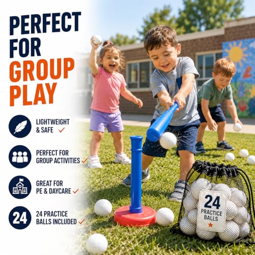 Liberty Imports 24 Pack Toddler & Little Kids Replacement T Balls, 2.5" Plastic Baseballs with Durable Mesh Bag - 2 Dozen Practice Toy Balls for Softball and Baseball Training