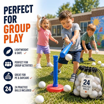 Liberty Imports 24 Pack Toddler & Little Kids Replacement T Balls, 2.5" Plastic Baseballs with Durable Mesh Bag - 2 Dozen Practice Toy Balls for Softball and Baseball Training