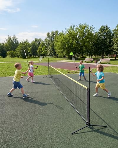 16.8FT Portable Badminton Net with Carry Bag, Height Adjustable Volleyball Net 3.5-5Ft, Complete Pickleball Set with Badminton Rackets, Shuttlecocks, Pickleball Paddles, for Indoor Outdoor Use