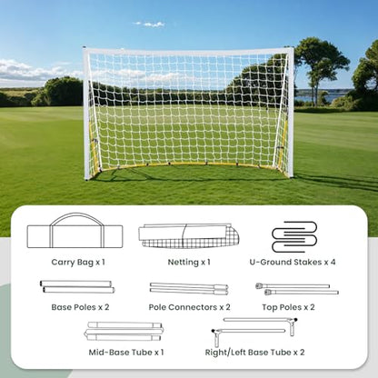 8FT x 5FT Soccer Goal for Backyard, Portable Pop Up Football Goal with Carry Bag, U-Shaped Stakes & Bungees, for Youth and Adults - Perfect for Garden, Beach, and Training