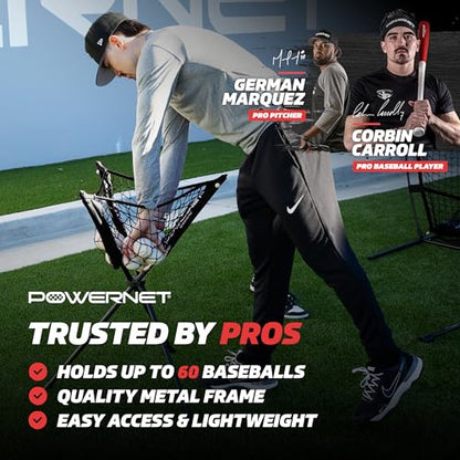 PowerNet Baseball Softball Portable Ball Caddy, Holds Bucket of Baseballs, Softballs, Tennis Balls, Use During Batting Practice Training and Drills - color: Black, style: Portable Batting Practice Ball Caddy