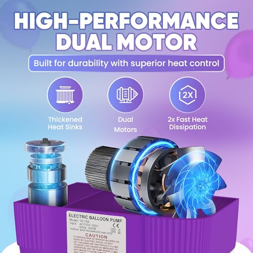 4-in-1 Balloon Pump Electric - Triple-Port 600W Air Pump for Balloons Latex, Foil Mylar Balloon, 260Q | Inflatables & Sports Balls | Portable Electric Balloon Pump with Hose, Nozzles & Ball Needles