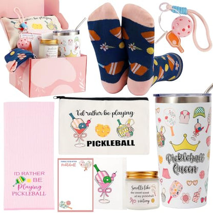 Bayelove Pickleball Gifts for Women Best Pickleball Gift for Women Funny PickleBall Stuff Including Tumbler Mug Makeup Bag Socks Notepad Athletic Towel Gift Card for Birthday Christmas Mothers Day