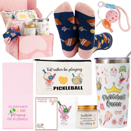 Bayelove Pickleball Gifts for Women Best Pickleball Gift for Women Funny PickleBall Stuff Including Tumbler Mug Makeup Bag Socks Notepad Athletic Towel Gift Card for Birthday Christmas Mothers Day
