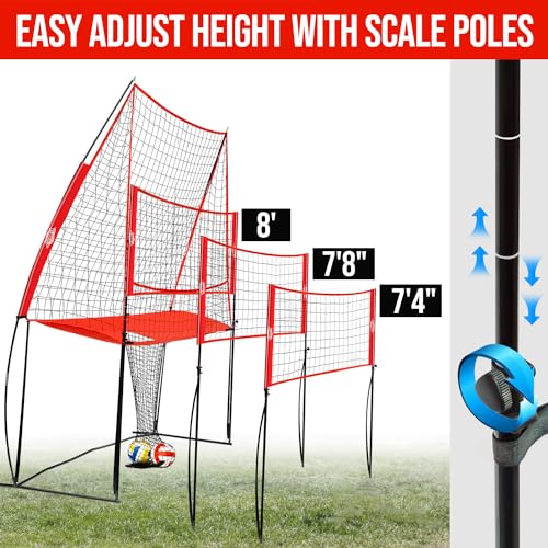 PLAYAPUT Volleyball Training Equipment Net,Height Adjustable Volleyball Practice Net Station for Serving,Spiking, Hitting,with Carryingbag Easy Assembly & Storage Great for Indoor/Outdoor