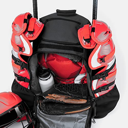 Athletico Dominator Baseball Bag - Softball Bat Bag with Shoes Compartment for Youth, Boys and Adult, Lightweight Baseball Bag with Fence Hook Hold TBall Bat, Batting Mitten, Helmet, Caps, Teeball Gear - color: Black