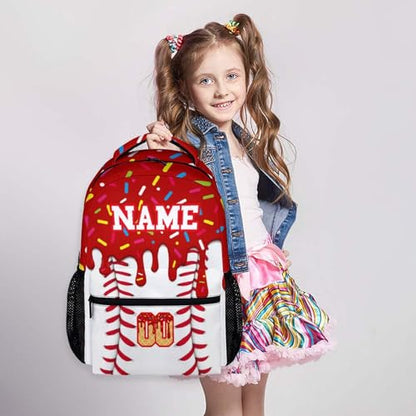 Custom Baseball Drip Backpack for Children Teen Kids School Supplies for Boys Girls, Casual Red Bookbag for Preschool Elementary Kindergarten Vacation Travel Picnic - color: Red