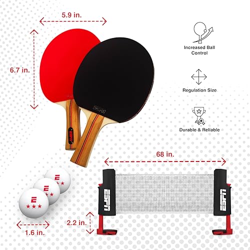 ESPN Ping Pong Set, Table Tennis Ideal for Family Games and Game Night - color: Net + 2 Paddles + Balls