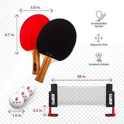 ESPN Ping Pong Set, Table Tennis Ideal for Family Games and Game Night - color: Net + 2 Paddles + Balls