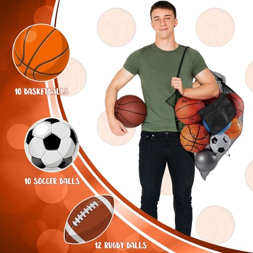 Woanger 9 Pieces Extra Large Sports Ball Bag Mesh Soccer Ball Bag with Adjustable Shoulder Strap Drawstring Heavy Duty Sports Storage Net Bag for Basketball Volleyball Swimming Gear 35.4 x 27.5 Inch