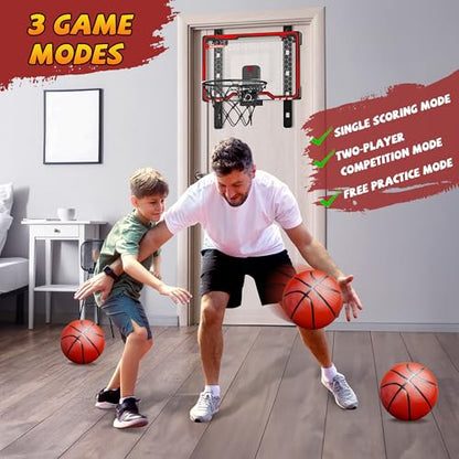 HopeRock Indoor Basketball Hoop for Kids, Over The Door Mini Basketball Hoops, with LED Light, Scoreboard, Birthday Toys Gifts for 5 6 7 8 9 10 11 12+ Year Old Boys
