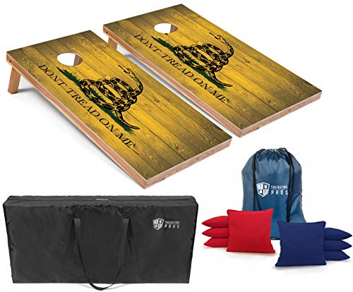 Tailgating Pros Regulation Flag Cornhole Board Sets Includes 8 Bean Bags and Carrying Totes 4'x2' Flag Toss Game Several Corn Hole Board Designs to Choose from! - color: Gadsden Flag