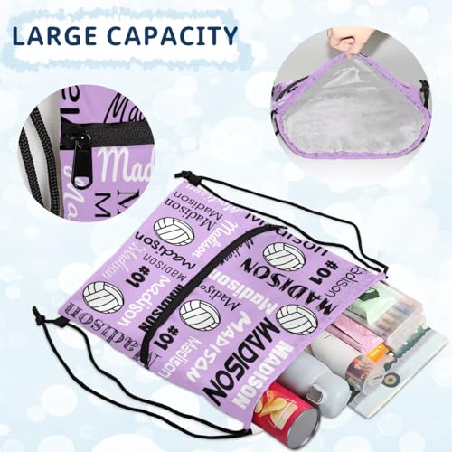 Custom Volleyball Style Drawstring Bag, Personalized Sports Ball Backpack Drawstring Sack Cinch Bags for Team Gift Party Favors, Light Purple - color: Light Pink