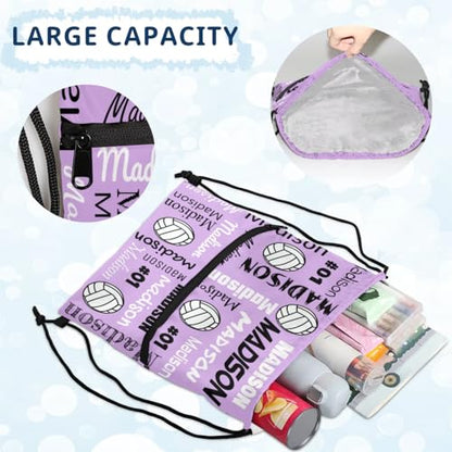 Custom Volleyball Style Drawstring Bag, Personalized Sports Ball Backpack Drawstring Sack Cinch Bags for Team Gift Party Favors, Light Purple - color: Light Pink