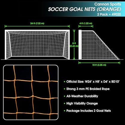 Cannon Sports Heavy Duty Soccer Goal Net 24x8 - Full Size Replacement Soccer Net - Weatherproof – 2 Professional Soccer Replacement Goal Nets