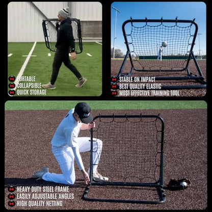 Web Flex® 3x3 ft Portable Rebounder Net | Multi-Sport Trainer for Baseball, Softball, Soccer & Volleyball | Adjustable Pitch Back Net with Steel Frame, Foldable Design & Easy Setup for Drills