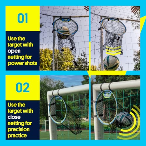 Open Goaaal Soccer Goal Corner Net Targets - 15 x 15 in, Black, 2-Pack - Soccer Training Equipment - Adjustable Straps Fit Any Goal Net - 3-in-1 Corner Trainer & Rebound Mesh