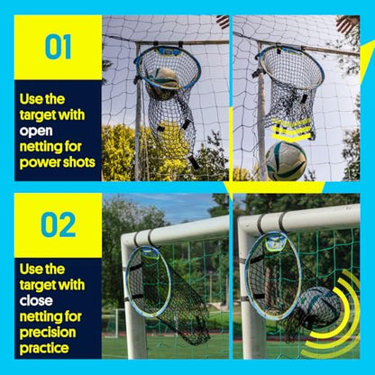 Open Goaaal Soccer Goal Corner Net Targets - 15 x 15 in, Black, 2-Pack - Soccer Training Equipment - Adjustable Straps Fit Any Goal Net - 3-in-1 Corner Trainer & Rebound Mesh