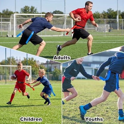 CHERAINTI Flag Football Belts Set, 14 Players Adjustable Extended Youth Flag Football Set for Kids, Teens & Adults, Ideal for Team Training and Outdoor Games, Includes Cones, Whistles & Carry Bag