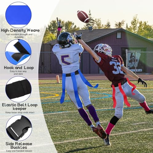 Haootadiy Flag Football Belts Set, 14 Player Adjustable Flags with 42 Flags.Training Cones, Football for Kids Youth Adults.
