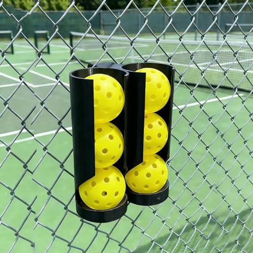 Pickleball Fence Ball Holder, Double Barrel Pickleball Ball Dispenser with Hook, Portable Court Fence Pickleball Holder, Holds 6 Balls, Durable & Weather Resistant