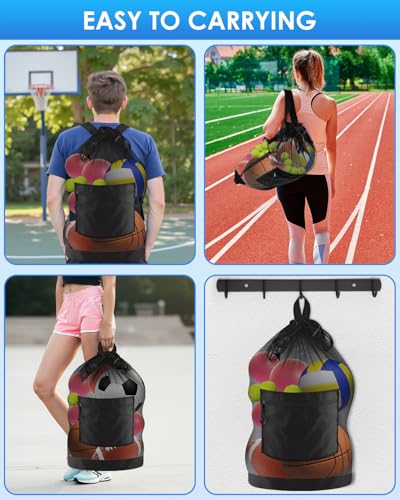 BROTOU Soccer Ball Bag with Double Shoulder Strap Large Mesh Sports Equipment Net Bag with Top Handle Heavy Duty Drawstring Bags Team Work for Basketball, Volleyball, Baseball, Swimming Gear - size: 23" X 35"(hold to 6-8 soccer ball)