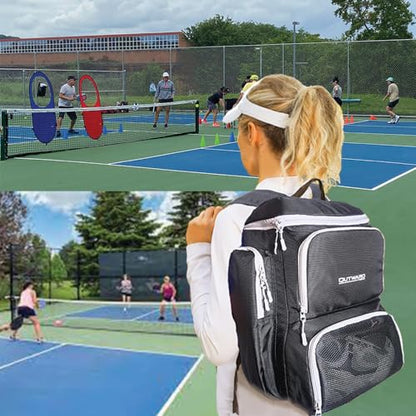 Pickleball Bag Deluxe Backpack Fits 4 Paddles and 10+ Balls - Shoe Compartment, Fence Hook, Storage Pockets, Adjustable Sling, Pickleball Accessories Equipment Bag