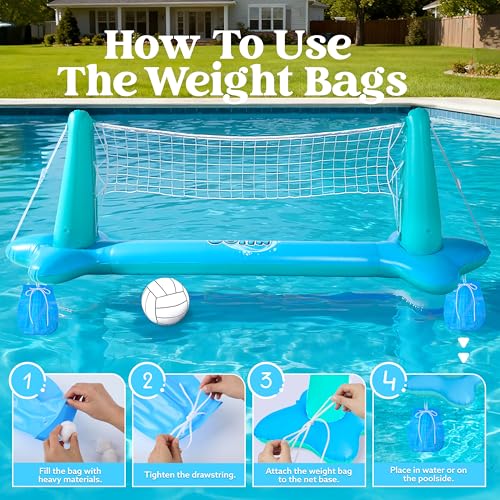 JOYIN XL Inflatable Pool Float Set, 125'' Volleyball Net & Basketball Hoops, Extra Large Floating Swimming Game Toy for Kids and Adults, Summer Floaties, Volleyball Court|Basketball, XL-Blue, Cyan - color: Blue Cyan, size: X-Large