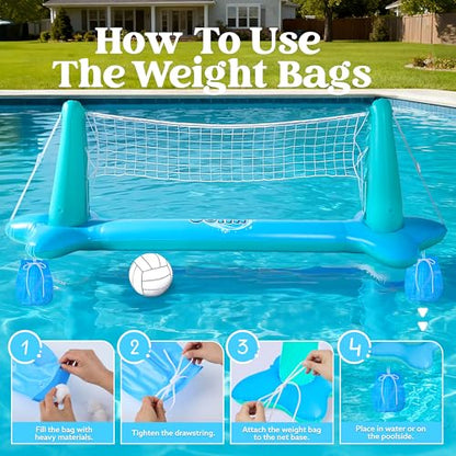 JOYIN XL Inflatable Pool Float Set, 125'' Volleyball Net & Basketball Hoops, Extra Large Floating Swimming Game Toy for Kids and Adults, Summer Floaties, Volleyball Court|Basketball, XL-Blue, Cyan - color: Blue Cyan, size: X-Large