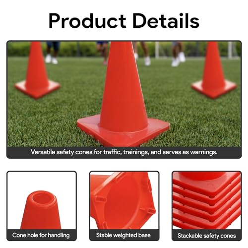 Versatyle Heavy Duty Agility Training Cones (2 in, 6 in, 9 in, 12 in, 28 in) for Sports, Kids Coaching, Multipurpose Field Marker Cones, Soccer, Basketball Drills, Bike, Motorcycle, Traffic Training - style: 28in, Orange