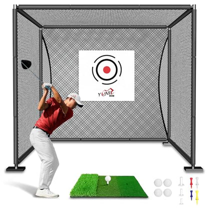 YUNIC Golf Driving Cage with Metal Frame - Choose Standard Hitting Target or Simulator Impact Screen - size: 8'(W) x8'(H) x8'(D), style: Black