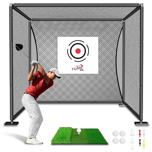 YUNIC Golf Driving Cage with Metal Frame - Choose Standard Hitting Target or Simulator Impact Screen - size: 10'(W) x8'(H) x5'(D), style: Black