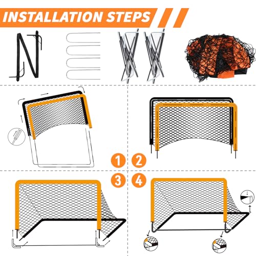 2-Pack 4’ x 3’ Soccer Goals for Backyard, Pop Up Folding Soccer Goal Net for Indoor or Outdoor, Practice Mini Soccer Goals for and Youth, Training Football Net with Carry Bag