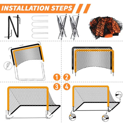 2-Pack 4’ x 3’ Soccer Goals for Backyard, Pop Up Folding Soccer Goal Net for Indoor or Outdoor, Practice Mini Soccer Goals for and Youth, Training Football Net with Carry Bag